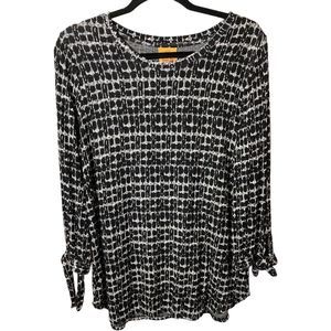 Ruby Rd. Womens Medium Black/White Check Stretch 3/4-Sleeve Tunic Top EUC